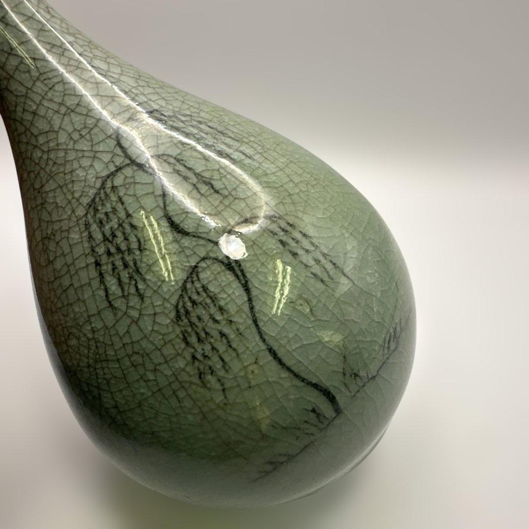 【美品】花器 花瓶 韓国人間文化財 柳海剛 高麗青磁 人間国宝