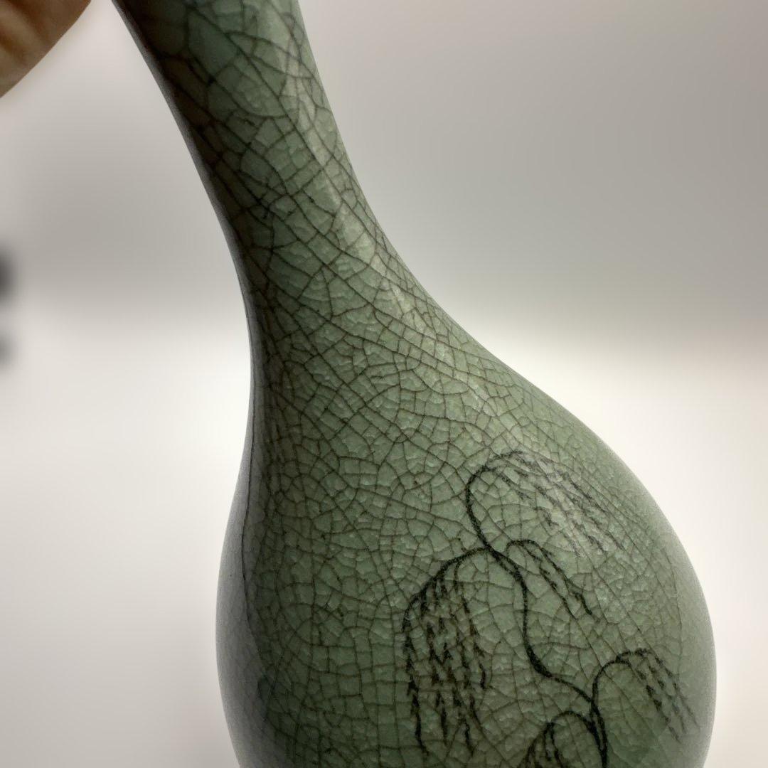 【美品】花器 花瓶 韓国人間文化財 柳海剛 高麗青磁 人間国宝