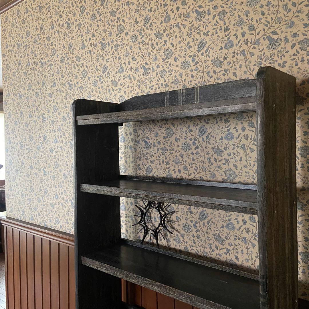 ビンテージ　木製本棚　オープンラック　シンプルブラック　6段　古い家具