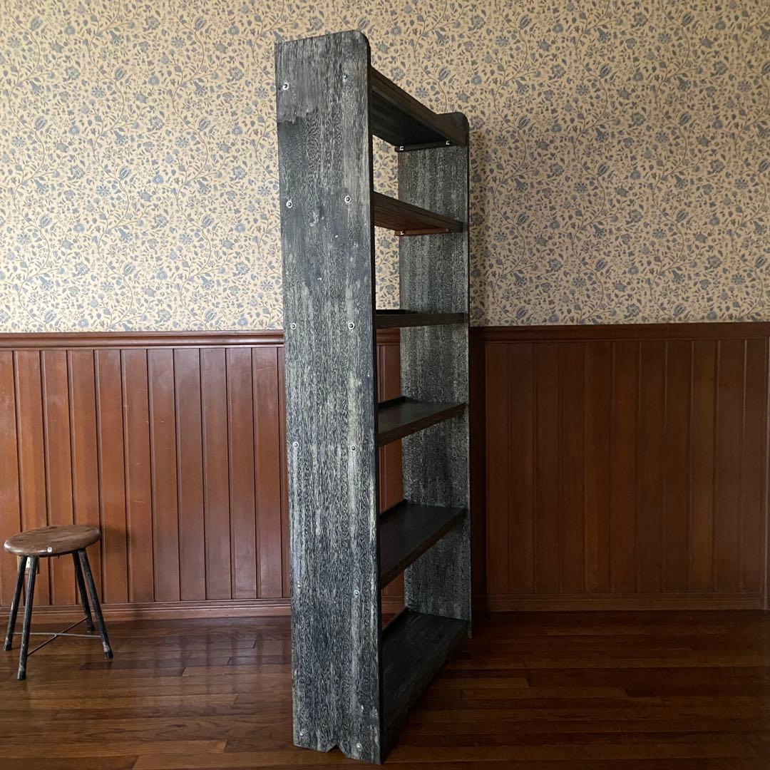 ビンテージ　木製本棚　オープンラック　シンプルブラック　6段　古い家具