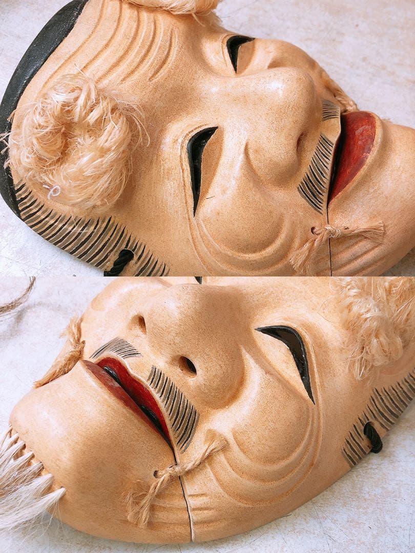 s*i様 雁次作 翁面 ★木彫 能楽 伝統工芸 神楽面 お面 漆芸 在銘 平成九