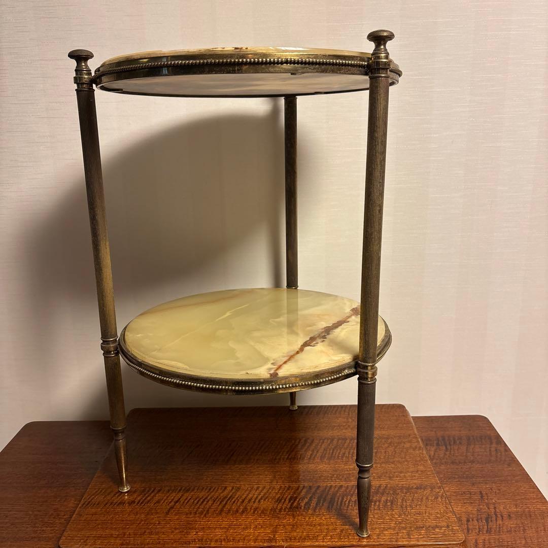 アンティーク家具 大理石 2段円形 サイドテーブル