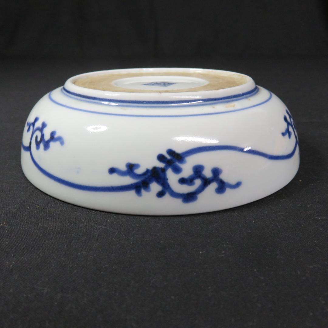 なます皿 4枚 染付 古伊万里 花唐草 銘 渦福 蛇の目高台