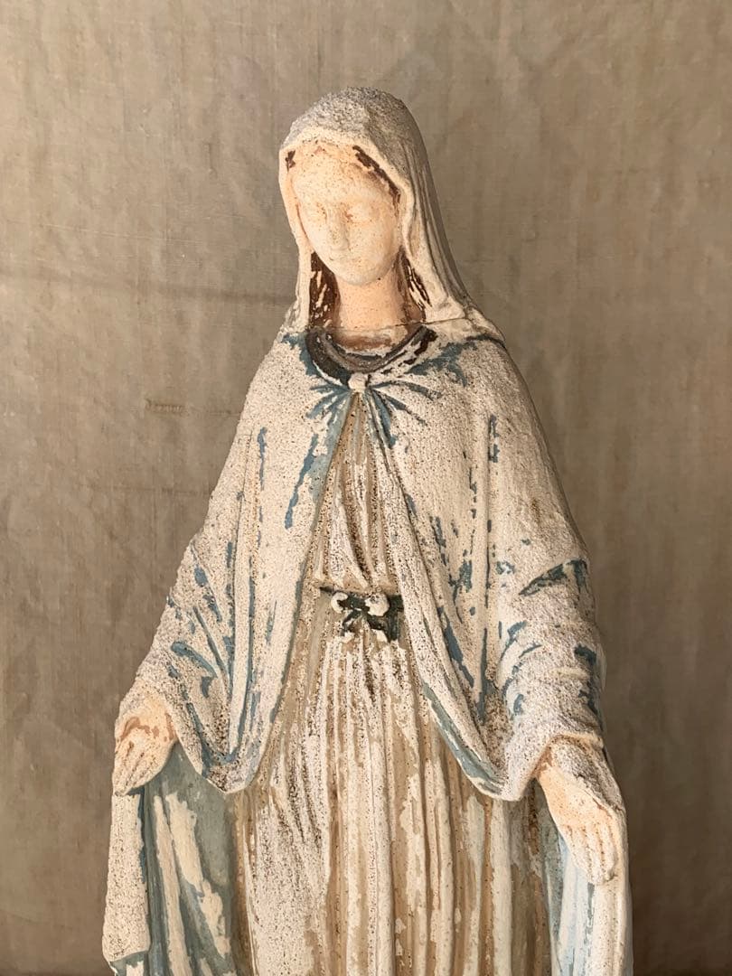 フランスアンティーク 聖母マリア 無限罪のマリア 不思議のメダイ 石膏像