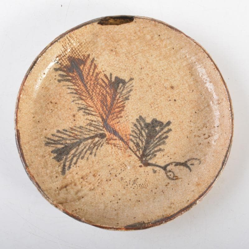 古瀬戸　絵瀬戸　鉄絵　草文皿　五客　時代箱付　V　6304