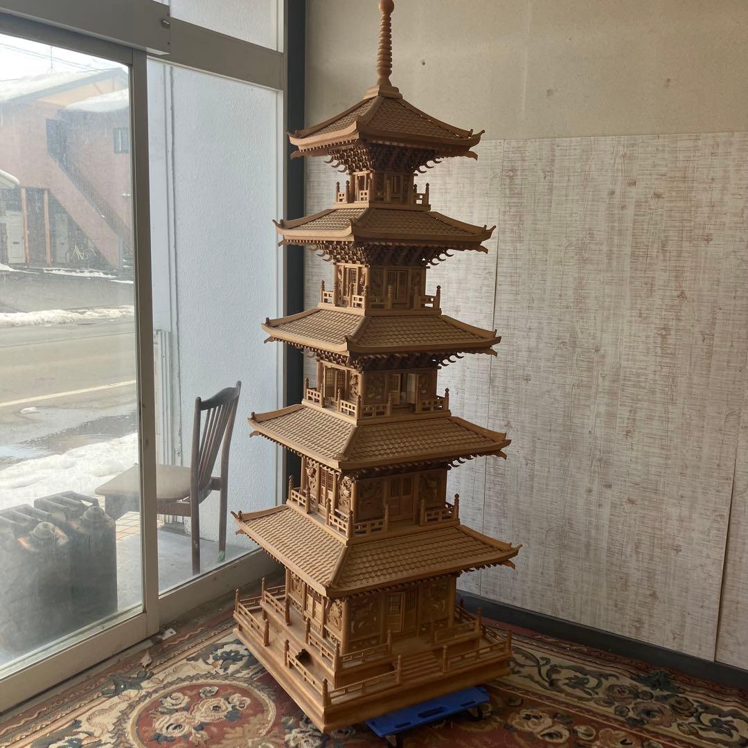 昭和レトロ 特大 木製 五重塔 置物 オブジェ 飾り 寺院模型 ビンテージ