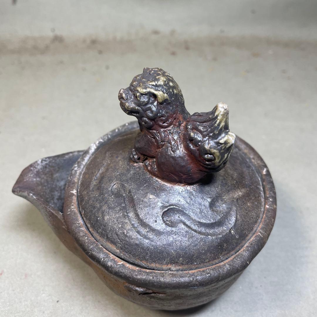 備前焼　備前手造り龍宝瓶　獅子宝瓶 在銘 ２点セット 煎茶器 急須 煎茶道具