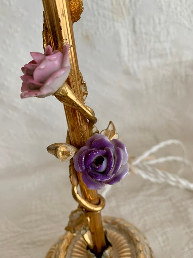 ビンテージ/アンティークロココモチーフテーブルランプ※フレンチスタイル陶器ローズ