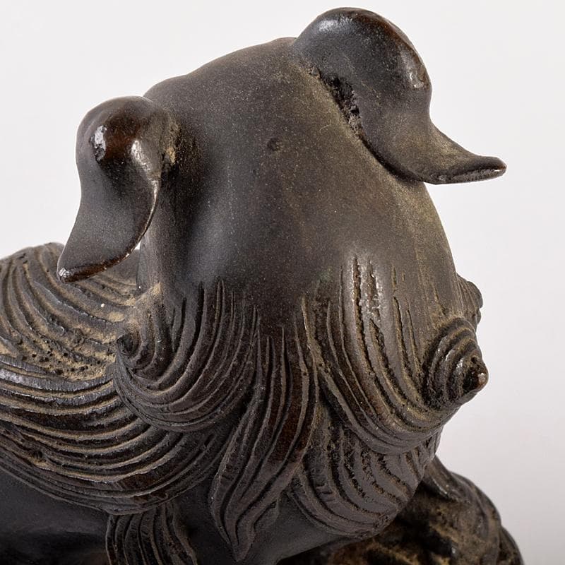 中国　古銅宣徳銅　玉乗り獅子　置物　D　R7798