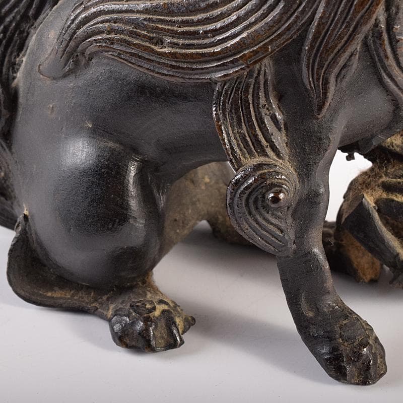 中国　古銅宣徳銅　玉乗り獅子　置物　D　R7798