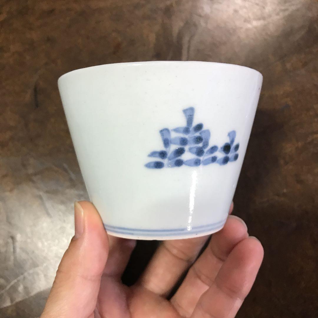 古伊万里　大振　染付　蕎麦猪口　向付　若葉文　江戸中期　蕎麦猪口　骨董