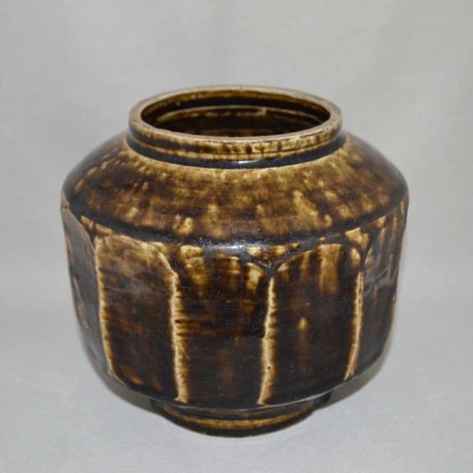 李朝飴釉面取壺　飴釉壷　鉄釉　古陶磁器　李氏朝鮮　民芸　水指　函付き