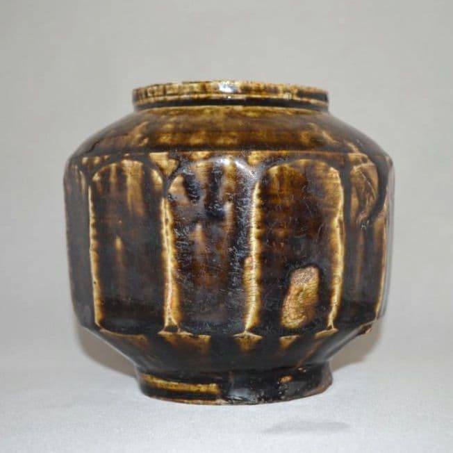 李朝飴釉面取壺　飴釉壷　鉄釉　古陶磁器　李氏朝鮮　民芸　水指　函付き