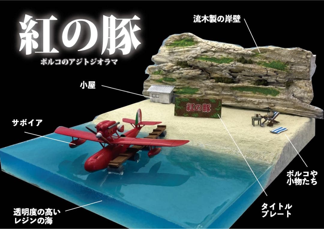 ポルコの隠れ家　紅の豚　ジオラマ　ライトアップ