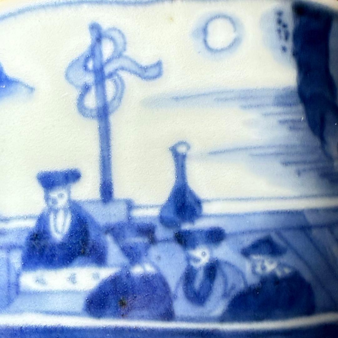 古伊万里　染付賢人漢詩輪花形中鉢　五点　赤壁賦　蘇軾　直径16.1cm　極上鉢