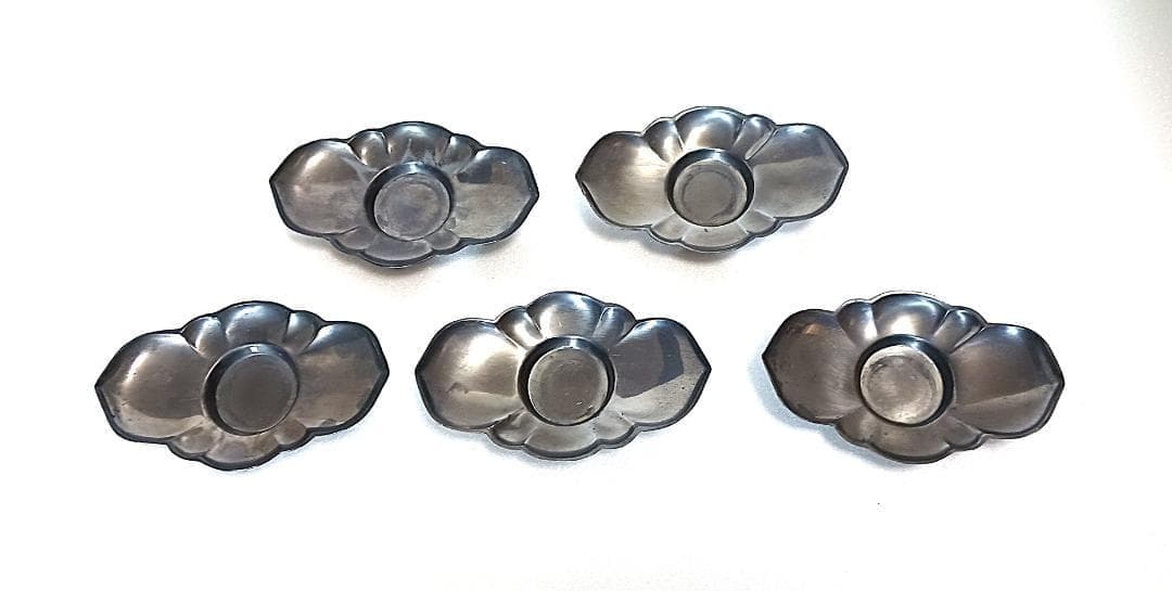 【アンティーク】　古錫 茶托 五客 在銘 乾茂號造　錫　【ヴィンテージ】