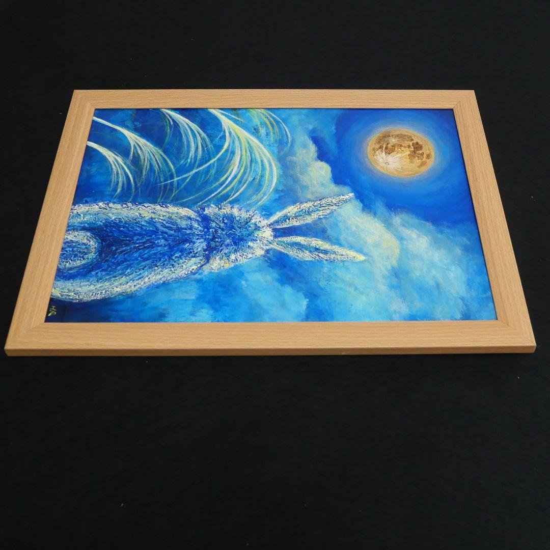 油絵 油彩 油彩画 絵 絵画【お月見うさぎ】