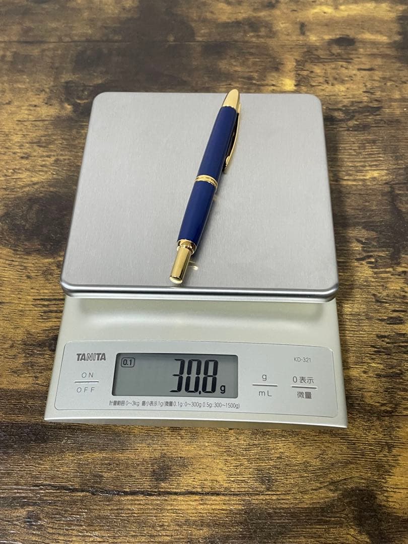 筆記確認＆洗浄済　ディープブルー×ゴールド 18金　細字　キャップレス　万年筆