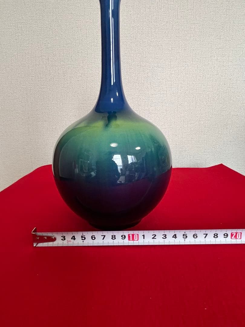 【特価】柳雨軒 三代 人間国宝 徳田八十吉（正彦銘）碧明釉 花生 T255