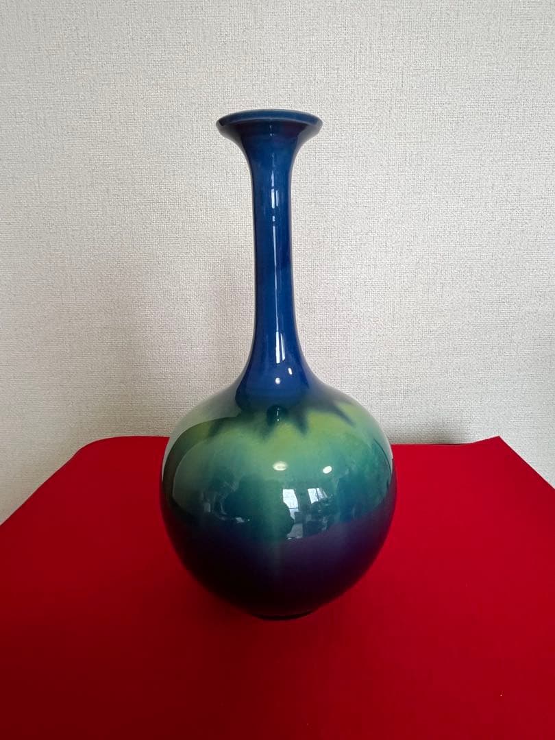 【特価】柳雨軒 三代 人間国宝 徳田八十吉（正彦銘）碧明釉 花生 T255