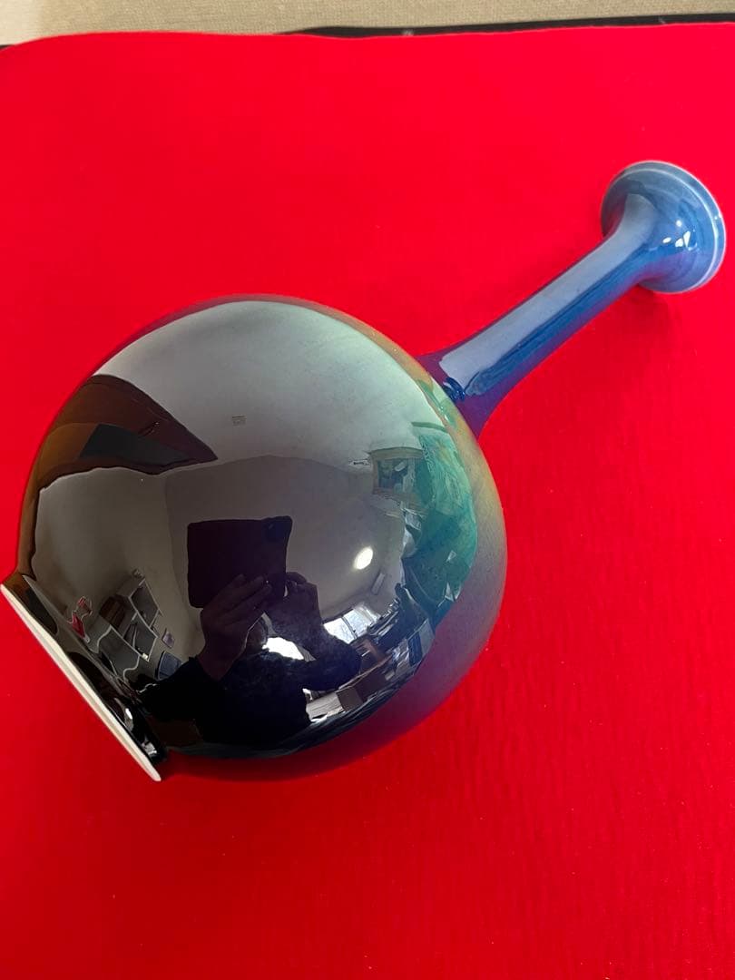 【特価】柳雨軒 三代 人間国宝 徳田八十吉（正彦銘）碧明釉 花生 T255