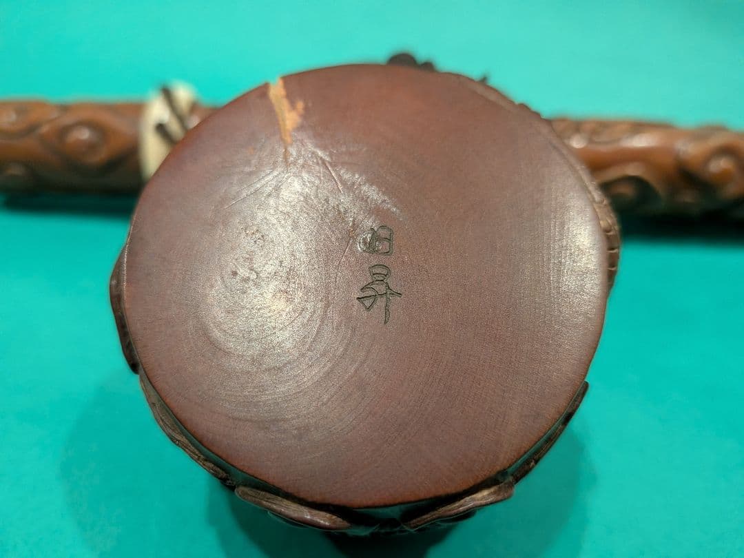 双龍彫刻 柘植製矢立、墨入れセットA3、日本製携帯用墨壺と筆入れセット、希少品、