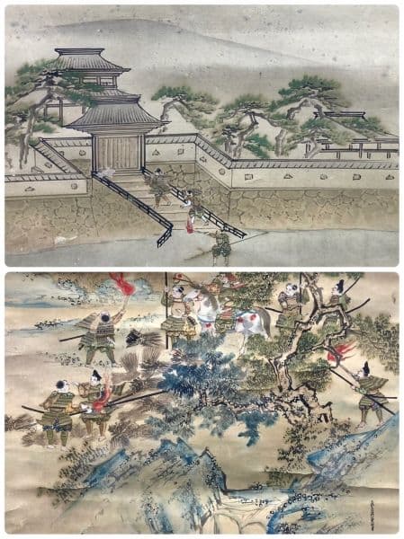 安田靫彦 箱書／土佐光起「武者絵」掛軸（大和絵） 紙本 三幅