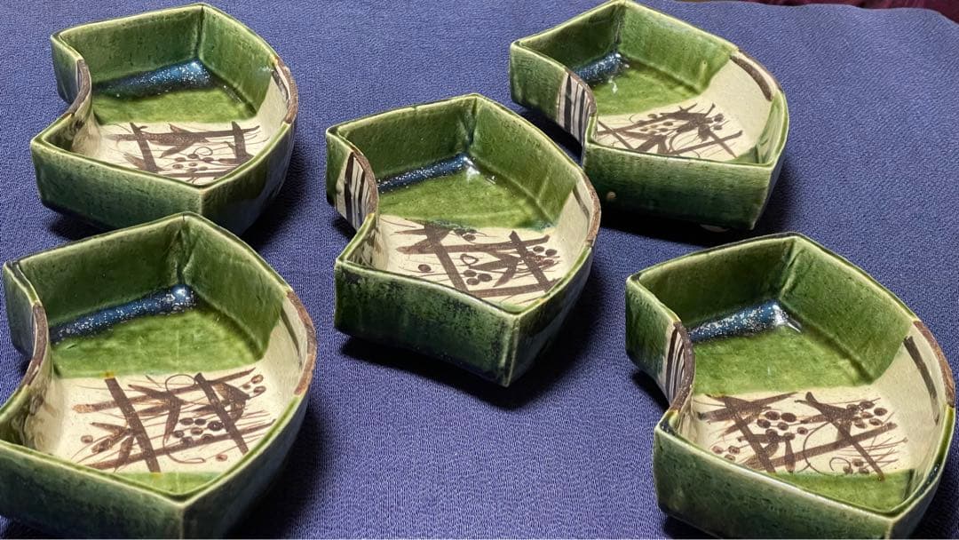 織部 扇面 向付 ５客 瀧口喜兵爾 作 箱無し 未使用