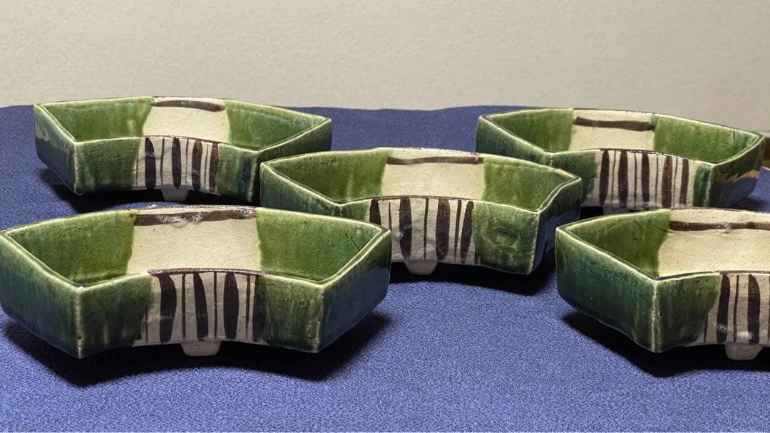 織部 扇面 向付 ５客 瀧口喜兵爾 作 箱無し 未使用