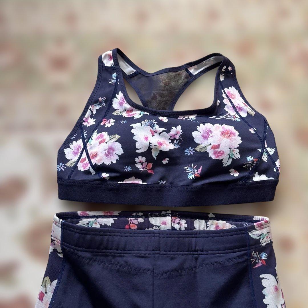 CW-X セットアップ ネイビー フラワープリント ヨガウェアセット