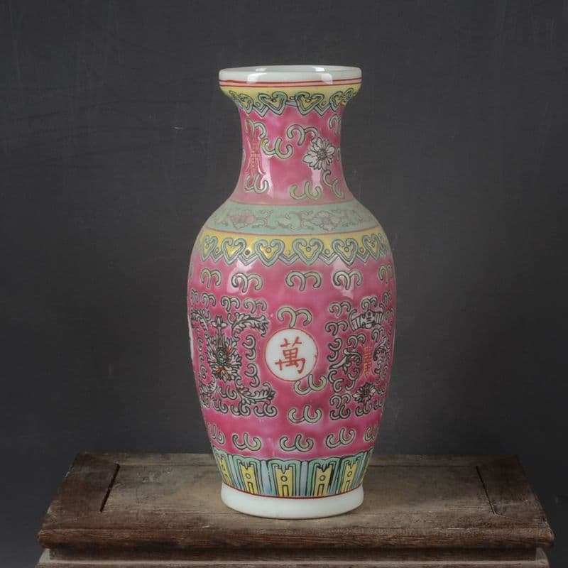 景徳鎮 パステルカラー万寿無彊花瓶 陶磁器 装飾品 現代工芸品 美術品 置物
