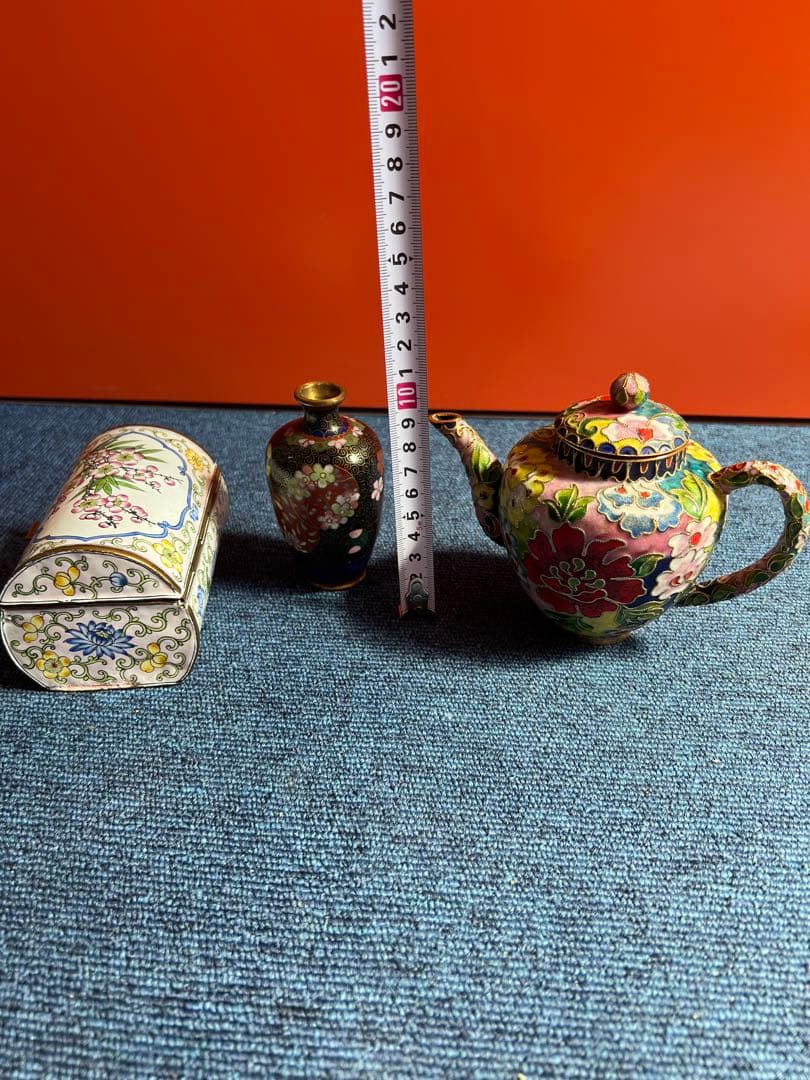 1012  中国　景泰藍　七宝　琺瑯　急須1   花瓶4  小物入れ1  時代物