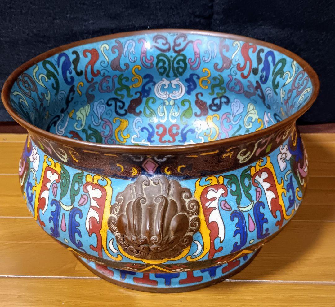 大口缸式器物　七宝焼き　倣古　置物　中国　大きい　工芸品　アンティーク