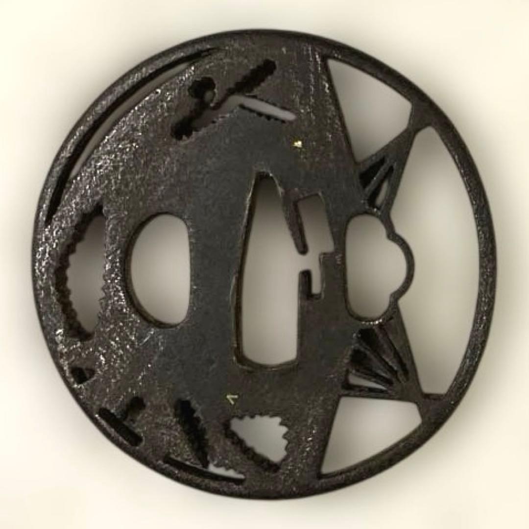 B-76 鍔　透鍔　金象嵌　武具　刀装具　骨董品　時代物　日本　美術品　工芸品