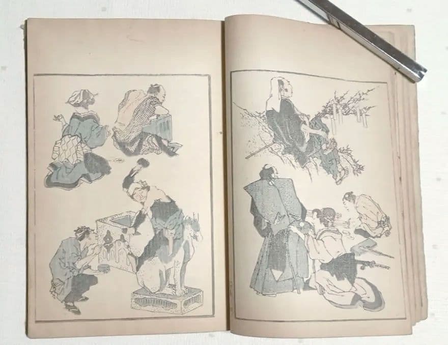 北斎画宛二編（色摺版画本)葛飾北斎画明治初期、後摺再板になります（初版は天保3年