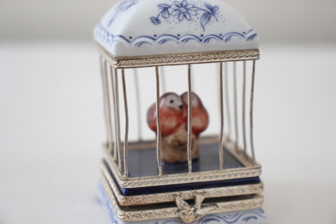 フランス　リモージュボックス　鳥籠　小物入れ　ピルケース