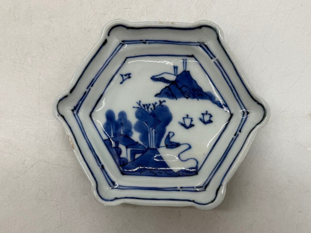 明時代　古染　染付山水人物紋角皿6点　古渡　送料込み251221