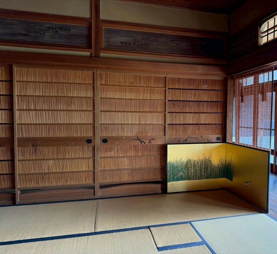 風炉先屏風 ！木賊に鶺鴒 裏は墨絵 竹に雀 リバーシブル 表裏使えます！