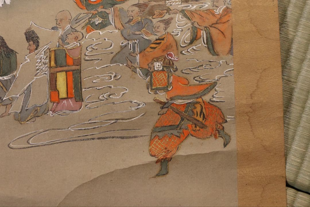 古仏画 二河白道図 紙本 掛軸 合箱 仏教美術【CM404】