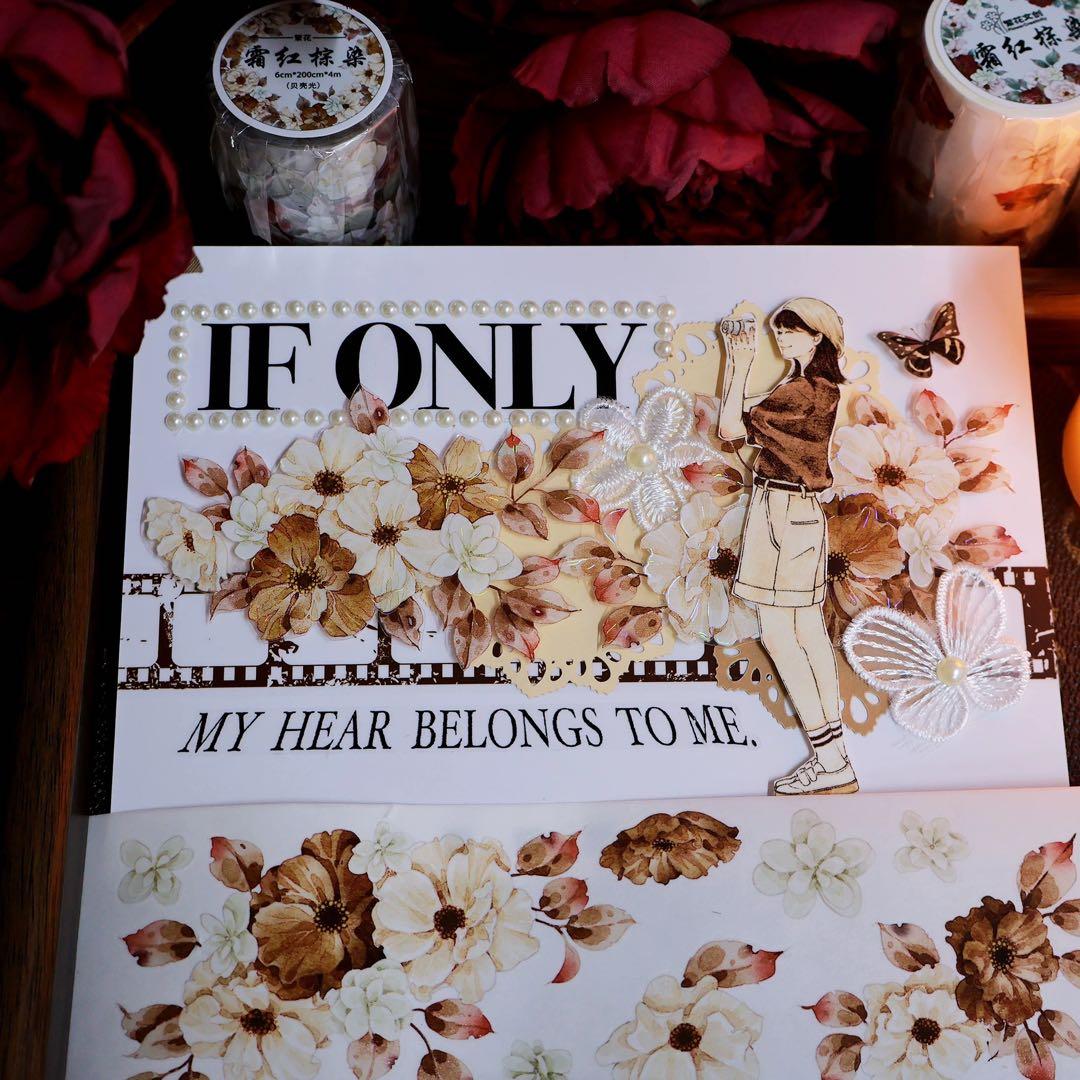 繁花文创《霜红棕染》海外マスキングテープ　マステ 【2664】