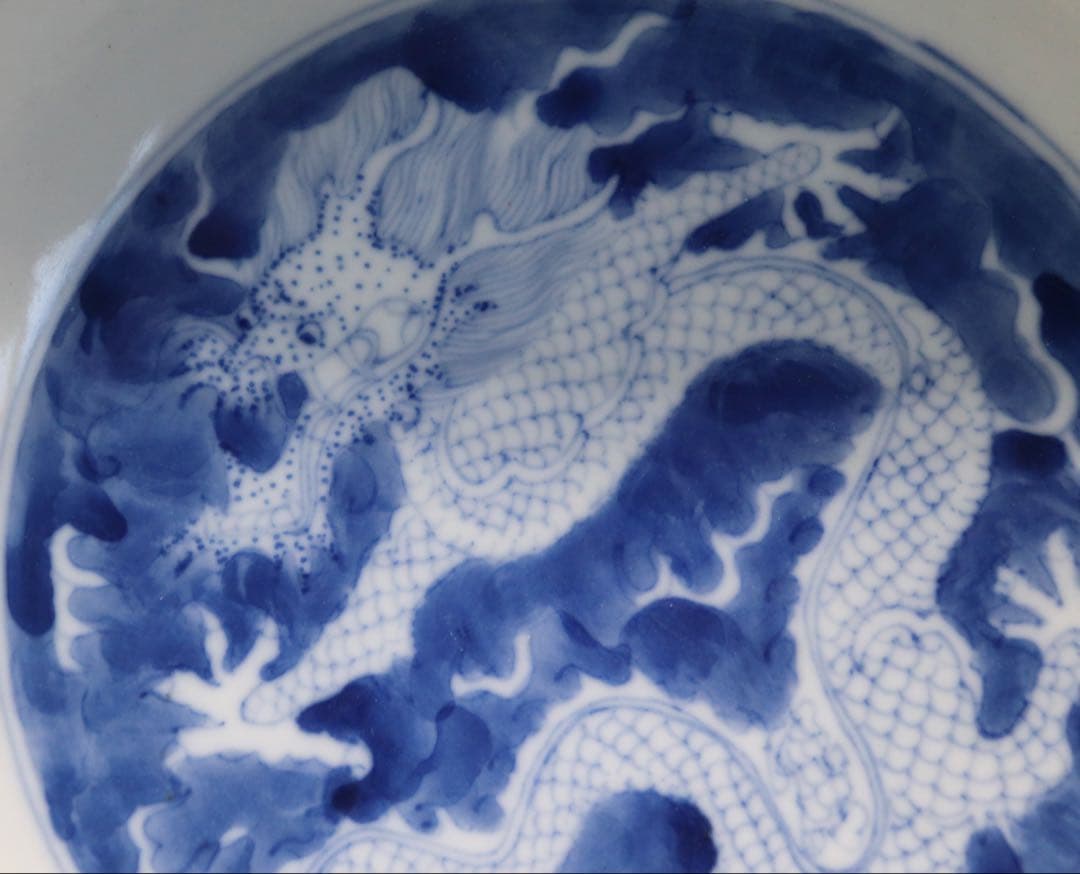 中国　清時代　大清同治年製　染付龍紋碗　木箱入　送料込み1209