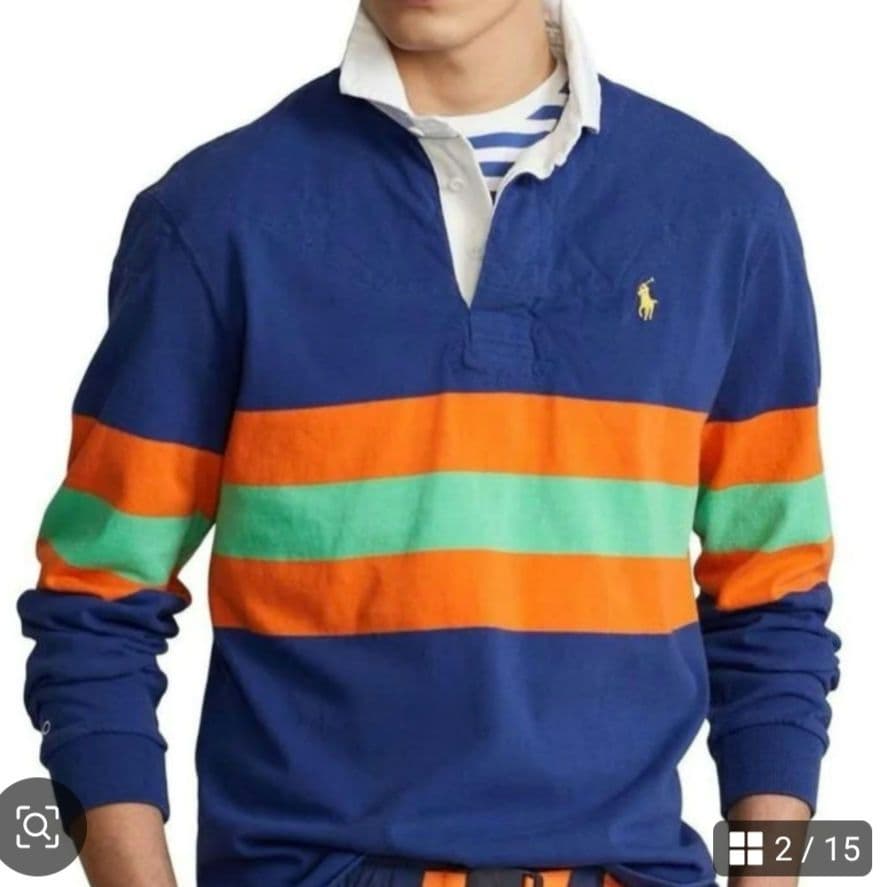 ポロラルフローレン　ラガーシャツ　刺繍ロゴ　ブルー　現行タグ　Mサイズ