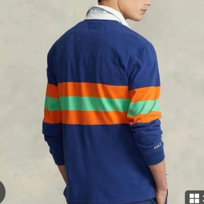 ポロラルフローレン　ラガーシャツ　刺繍ロゴ　ブルー　現行タグ　Mサイズ