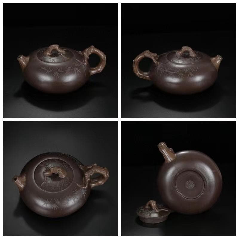 中国古美術・松針紫砂壺セット・底款蔣蓉紋・宜興原鉱・紫泥急須・茶壺・茶道具・置物