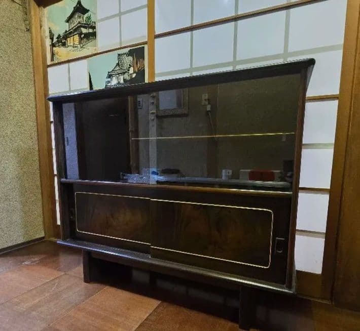 和風ダークブラウンキャビネット茶箪笥 飾り棚 サイドボード