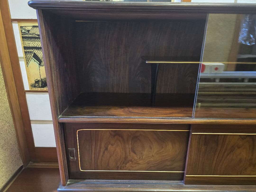 和風ダークブラウンキャビネット茶箪笥 飾り棚 サイドボード