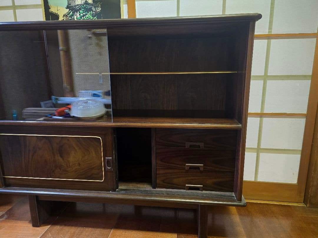 和風ダークブラウンキャビネット茶箪笥 飾り棚 サイドボード