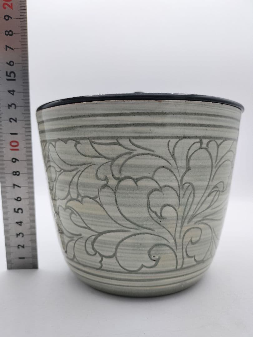 c499 水指 掻落 草花 廣州窯 趙小守 木箱 茶道具 古物