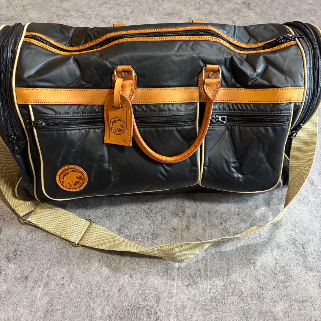 HUNTING WORLD 2WAY ナイロン×レザー ボストン 黒 大容量用