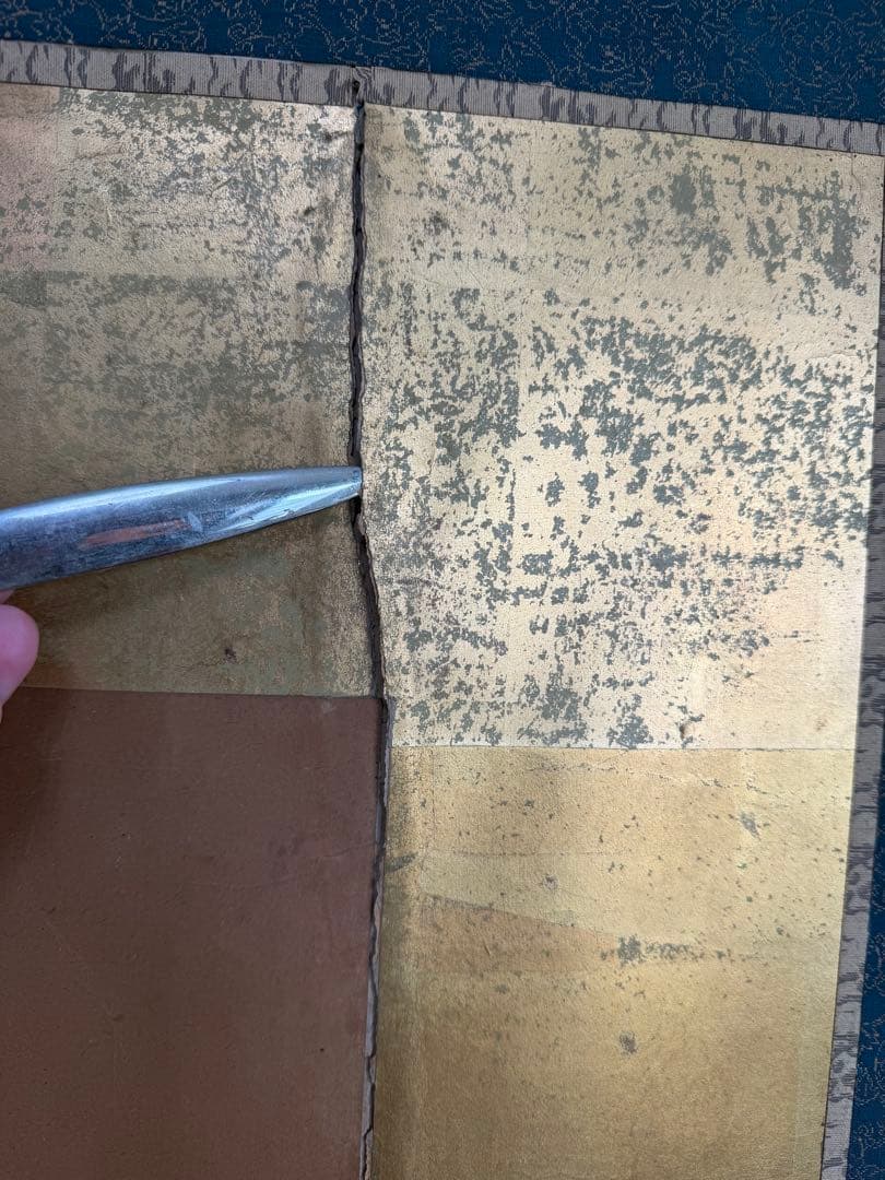 伝統的な日本屏風 大型 金屏風 二曲屏風 アンティーク